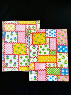 Vtg Sears Ric Rac Patch Patchwork Fabric Twin Flat Sheets Gingham Flower Power